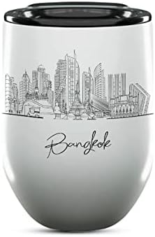 Bangkok Skyline Wine Tumbler, Asia Skyline 12oz Wine Tumbler, Custom Wine Tumblers Gift For Birthday, Spill Resistant Tumblers for Women, Personalized Wine Tumbler