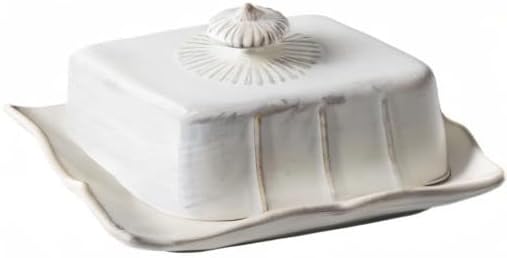 WAIT FLY Vintage Ceramic Butter Dish with Lid for Kitchen Countertop, Home Decorative-White-1 PCS