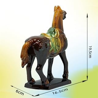 Handmade -Tang Dynasty Tri-Color Horse Sculpture Ceramic Horse-19cm Cultural Art Piece for Home,Bookcase or Office Decor (Brown)
