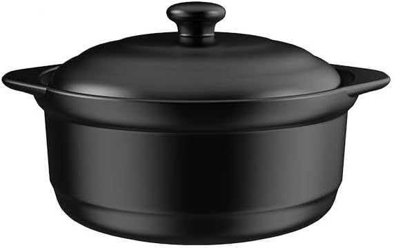 Ceramic Pot with Lid, Heat-Resistant Clay Pot for Cooking, Korean Stone Pot for Soup, Bibimbap, and Stew, 1.9 Quart,3.2L,Black