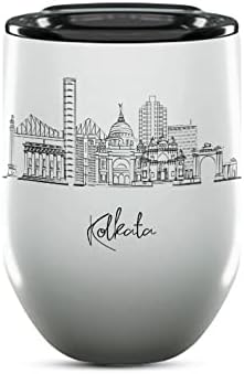 Kolkata Skyline Wine Tumbler, Asia Skyline 12oz Wine Tumbler, Custom Wine Tumblers Gift For Birthday, Spill Resistant Tumblers for Women, Personalized Wine Tumbler