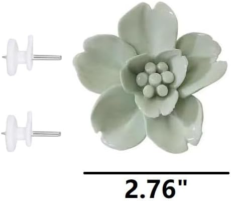 Snow Lotus，2.76" Ceramic Flower Wall Art, Artificial 3D Flower Wall Art, Handmade 3D Wall Art Hanging Sculpture, Porcelain Flower Wall Decoration for Home Office Decor (Light Green)
