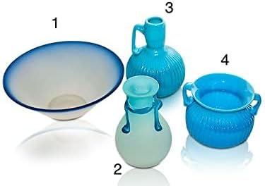 Set of 4 Opaque Blue, Jade Blue Hand Blown Glass Arts - Candle Holders