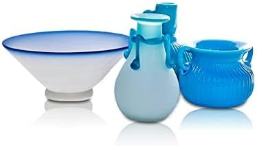Set of 4 Opaque Blue, Jade Blue Hand Blown Glass Arts - Candle Holders