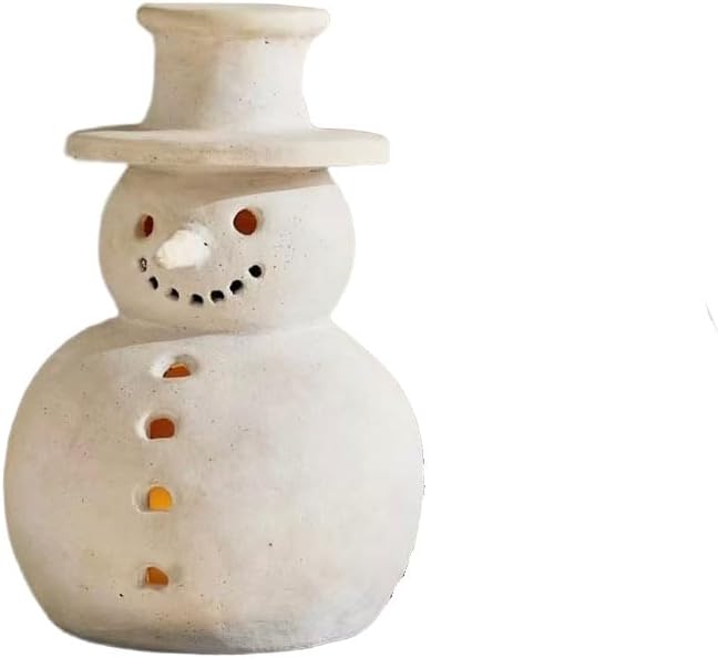 Vintage-Style Ceramic Snowman Christmas Decorations, White Resin Holiday Decor, Tabletop Accent (25cm)
