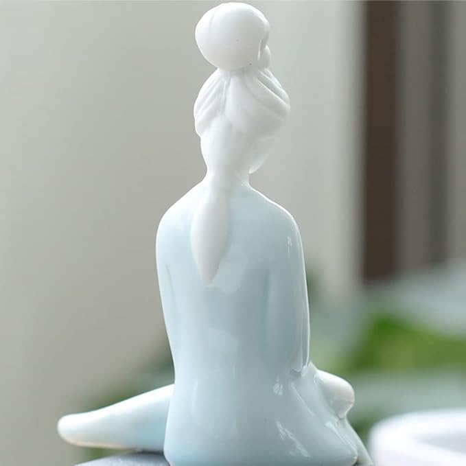 Ceramic Minimalist Statue, Chinese Ancient Beauty Lady Statues and Sculptures Table Top Bookshelf Top Desk/Bookshelf/Dinning Table Home Decor, Yoga/Zen/Meditation Decor (Blue 2)