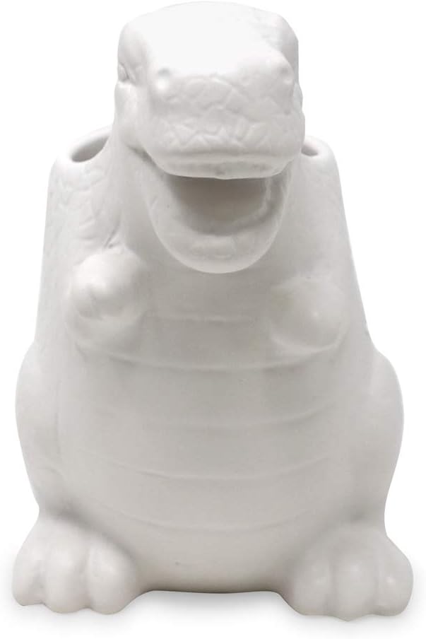 Isaac Jacobs White Ceramic Dinosaur Cup, Toothbrush Holder, Multi-Purpose Organizer, – Great for Toiletries, Bathroom, Kitchen, Crafts, Desk, Novelty Bathroom Accessory (Single Cup, White)
