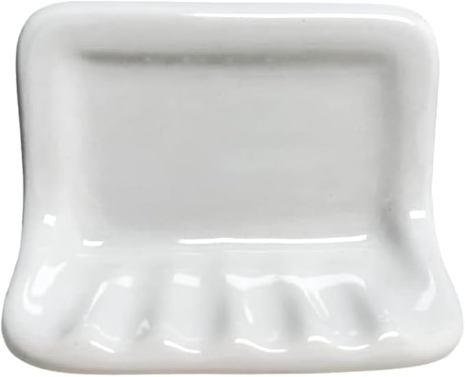 Tenedos White Glazed Ceramic Soap Dish Holder for Bathroom Wall – Bathroom Accessory Kit, Not for Flat Surface Installation, Mount with Tile Adhesion