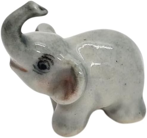 ChangThai Design Tiny ⅝ Inch Blue Baby Elephant Standing Lift Trunk Figurine - Miniature Hand Made Painted Ceramic Asian Elephants Cute Animals Porcelain Decorative Collectible Figurines Décor Gifts
