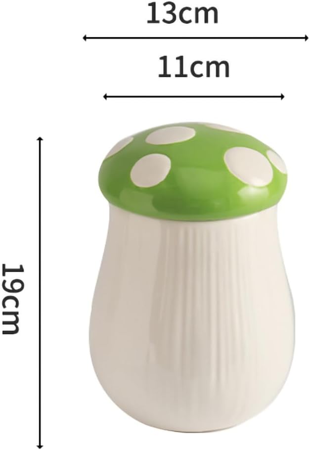WAIT FLY Mushroom Shaped Ceramic Coffee Bean Storage Container, Tea Canister, Food Storage Jar for Tea, Coffee, Spices, Sugar, Candy, Cookies-Green-43 OZ