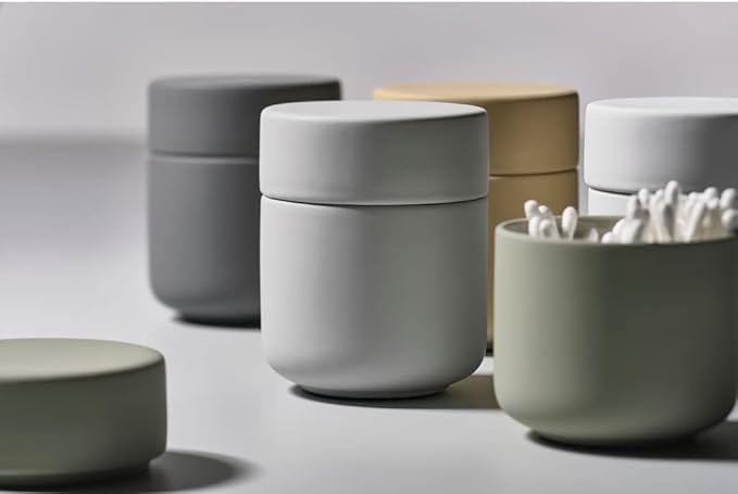 ZONE DENMARK Ume Taupe Cosmetic Jar - Elegant and Functional Storage Solution for Your Beauty Essentials, Infusing Scandinavian Design into Your Vanity Space (Olive Green)