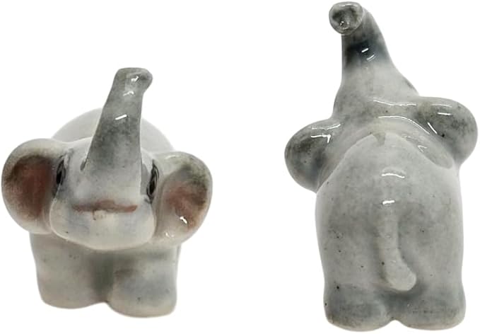 ChangThai Design Tiny ⅝ Inch Blue Baby Elephant Standing Lift Trunk Figurine - Miniature Hand Made Painted Ceramic Asian Elephants Cute Animals Porcelain Decorative Collectible Figurines Décor Gifts