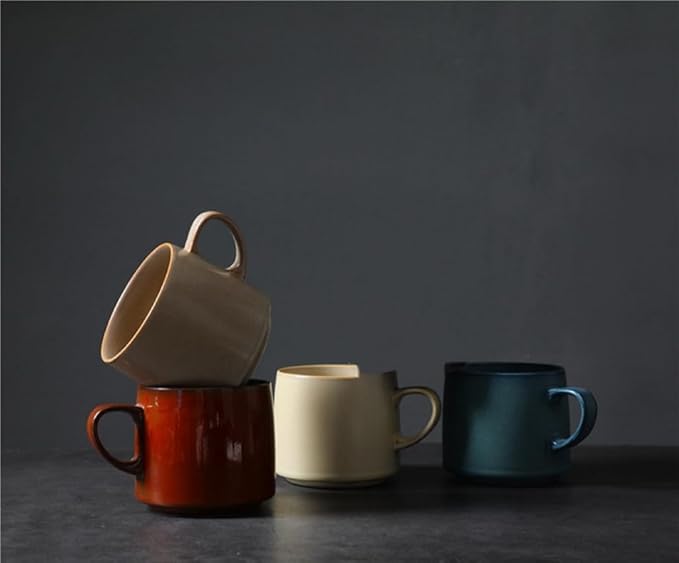 12oz Rustic Minimalist Handmade Ceramic Pottery Coffee Mug Set of 4, Lead-Free Glaze Tea Mug, Sturdy Tea cup, Handmade stoneware mugs for Tea Latte Milk for office and home
