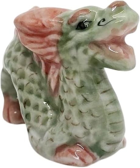 WitnyStore 1½" Green Red Chinese Asian Dragon Ceramic Figurine for Terrarium Decoration Collectible Statue for Adult Collectors Handcrafted Porcelain Ornament Sculpture Home Room Tabletop Decor