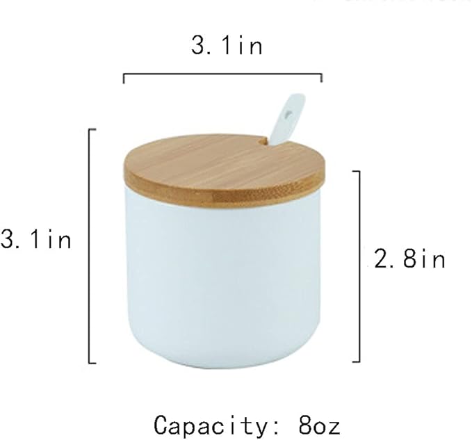 Simple Pure Color Ceramic Spice Jar Seasoning Box Condiment Pot Sugar Bowl with Bamboo Lid and Spoon