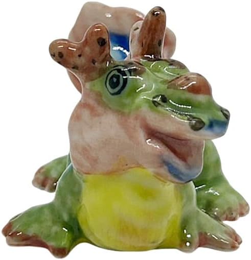 WitnyStore Tiny 1¾" Long Green Red Chinese Dragon Figurine - Miniature Hand Made Painted Ceramic Asian Dragons Mythical Creature Animals Colorful Decorative Collectible Figurines Home Décor Gifts