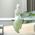 Ceramic Minimalist Statue, Chinese Ancient Beauty Lady Statues and Sculptures Table Top Bookshelf Top Desk/Bookshelf/Dinning Table Home Decor, Yoga/Zen/Meditation Decor (Green 1)