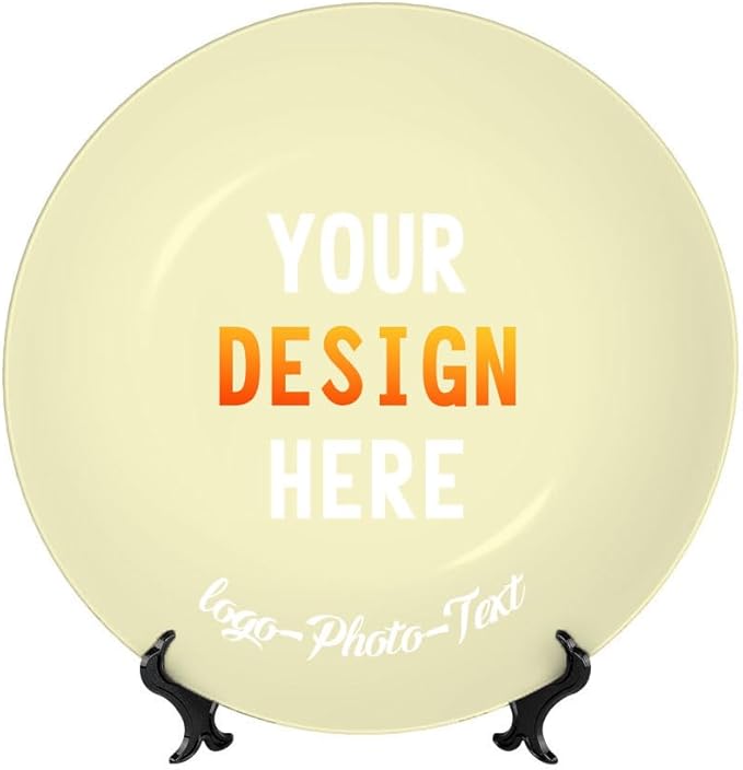 Custom Photo Ceramic Decorative Plate, Wobble-Plate Dishes with Display Stand, Handmade Ceramic Ornament, for Wall Hanging Living Room Bathroom Decor Gift, LemonChiffon-10 In