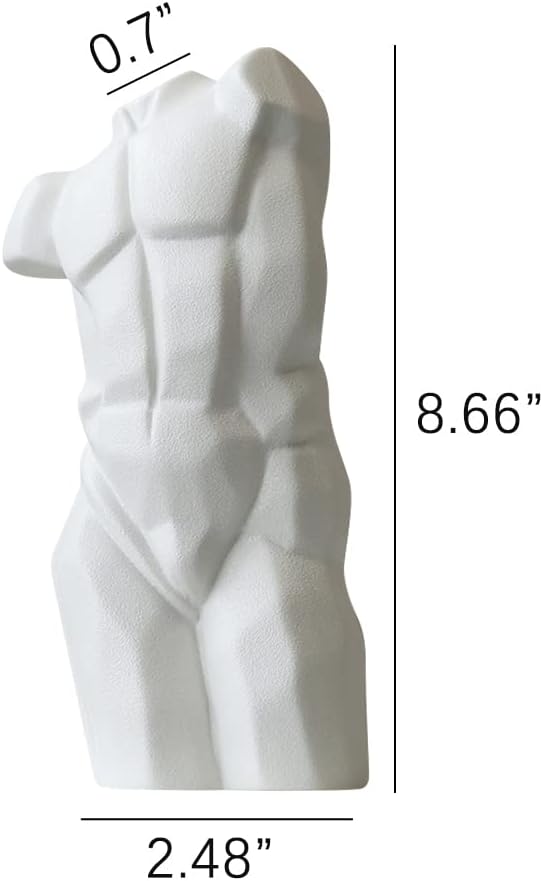 WAYUTO Male Body Ceramic Vase - Unique Man Shaped Desktop Flower Holder - Modern Art Sculpture Decor for Home - White