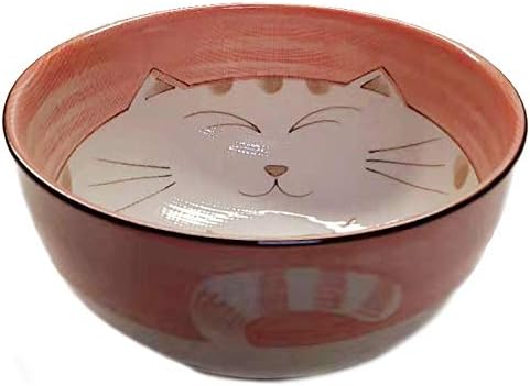 JapanBargain, Set of 4 Japanese Large Porcelain Bowls Seving Soup Rice Noodle Salad, Maneki Neko Smiling Cat Pattern, 34 fl.oz, 6.25-inch, Made in Japan