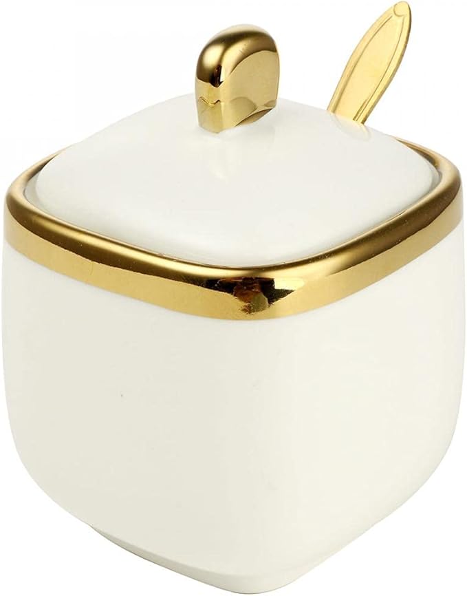 Set of 3 Porcelain Condiment Jar Spice Container with Lids, Ceramic Sugar Bowls Condiment Pots Spice Jars Seasoning Box Set, Best Spice jar for Your Home, Kitchen, Counter (White suit)