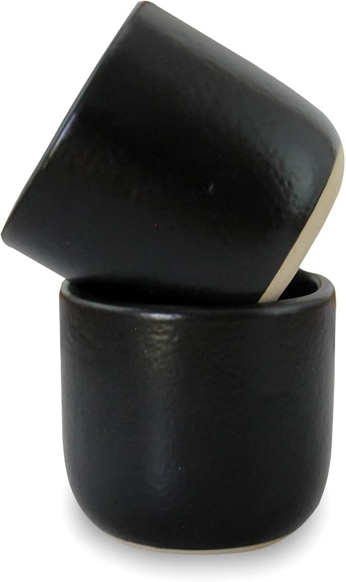 roro Handcrafted Matte Black Ceramic Tea & Coffee Sipper Cups, 8 oz - Set of 2, Artisan Stoneware, Lead-Free, Microwave & Oven Safe