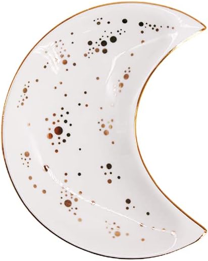 Soddeph Small Moon Ceramic Jewelry Tray, Decorative Trinket Dish, Ring Holder Plate, Modern Accent Tray for Bathroom, Nightstand, Entryway Table, Vanity (1, White)