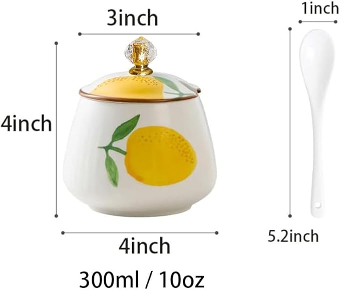 Ceramic Sugar Bowl Lemon Spice Jar Storage Jar with Lid Spoon, 10oz