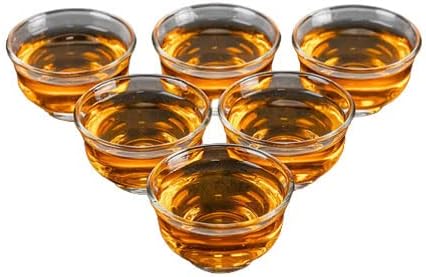 Chinese Tea Tasting Cup Set of 6, Small Glass Kung Fu Teacup, Mini Water Tumbler for Green, Oolong, Pu'er