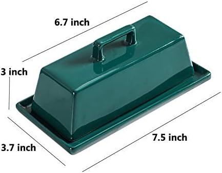 Sizikato Porcelain Butter Dish with Lid, Pure Green-7.5 inch