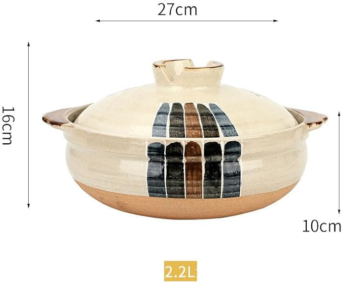 Korean Stone Pot with Lid, Japanese Clay Pot for Cooking, Heat Resistant Ceramic Stockpot, Earthenware Casserole for Stew, Soup and Curry,2.2L,A