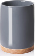 Sweejar Kitchen Utensil Holder with Wooden Bottom, 8.2" Ceramic Utensil Crock to Hold Spatulas for Cooking Countertop, Housewarming, Wedding, Birthday Gift (Gray)