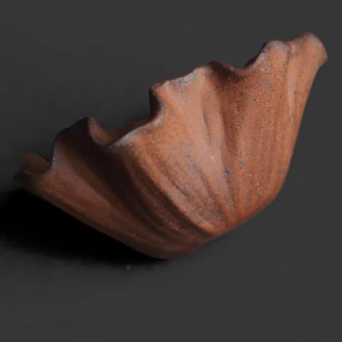 Handmade Chinese Rough Pottery Teacup, Vintage Zen Style Lotus Leaf Design, Small Gongfu Tea Cup for Tea Sake Wine, Earth Brown, Unique Gift for Tea Lovers