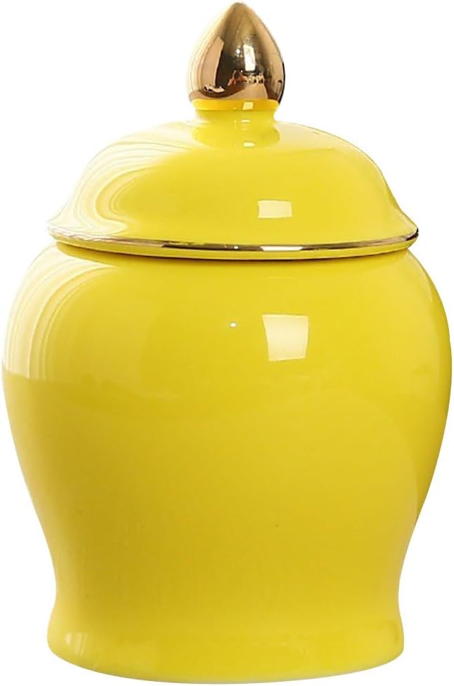 Amosfun Tea Storage Jar Ceramic Canister Yellow Lid Sealed Storage Solution for Household