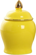 Amosfun Tea Storage Jar Ceramic Canister Yellow Lid Sealed Storage Solution for Household
