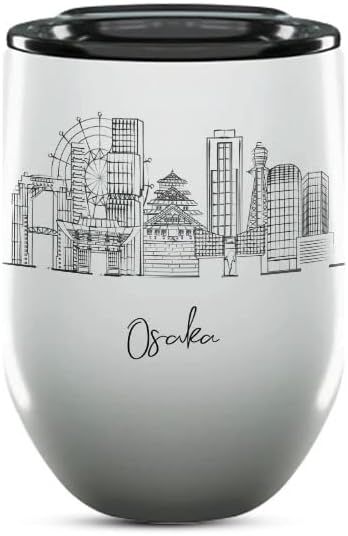 Osaka Skyline Wine Tumbler, Asia Skyline 12oz Wine Tumbler, Custom Wine Tumblers Gift For Birthday, Spill Resistant Tumblers for Women, Personalized Wine Tumbler