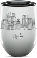 Osaka Skyline Wine Tumbler, Asia Skyline 12oz Wine Tumbler, Custom Wine Tumblers Gift For Birthday, Spill Resistant Tumblers for Women, Personalized Wine Tumbler
