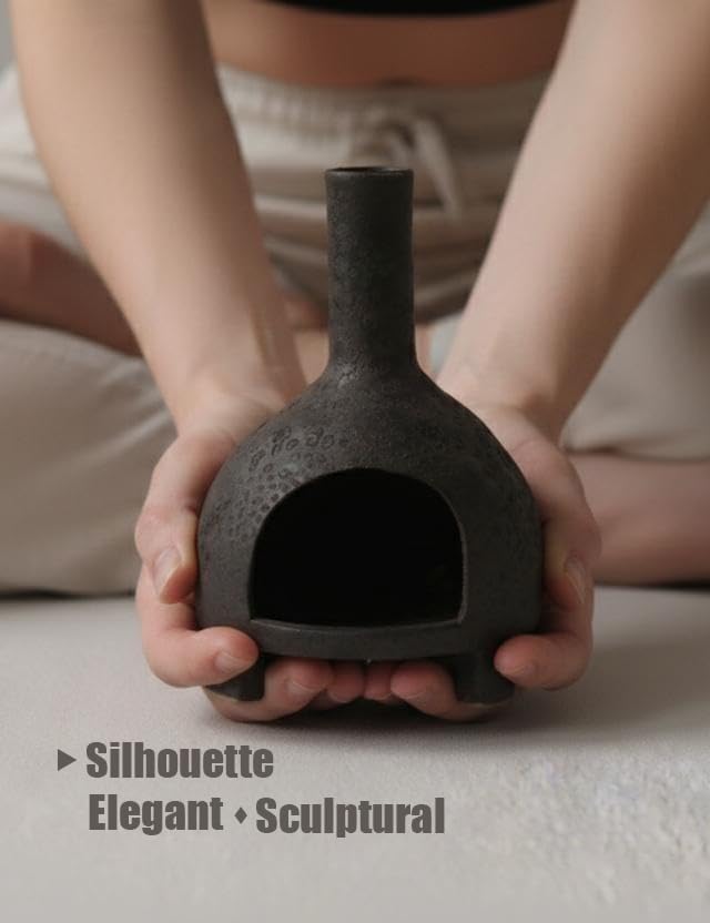 Sculptural Ceramic Incense Holder & Burner, Handmade Textured Clay with Black Glaze, for Sage & Palo Santo, Rustic Natural Centerpiece for Yoga & Meditation