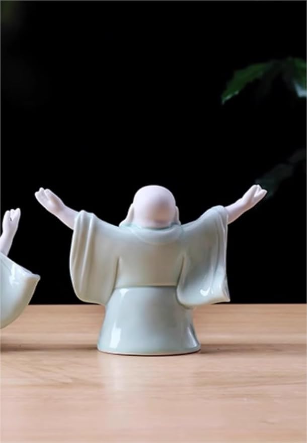 RUVOO Buddha Statue Outdoor, Small Laughing Buddha Statues Sculptures Ceramic Buddha Statue Home Decor Car Ornament Zen Garden Decor