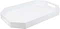 White Octagonal Serving Tray with Handles for Coffee Table, Plastic Decorative Tray for Ottoman, Kitchen Counter, Living Room, Outdoor Lacquer Tray for Entertaining