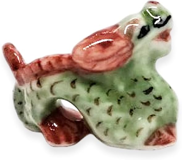 WitnyStore ¾ Inch Green Red Chinese Asian Dragon Ceramic Figurine for Terrarium Decoration Collectible Statue for Adult Collectors Handcrafted Porcelain Ornament Sculpture Home Room Tabletop Decor