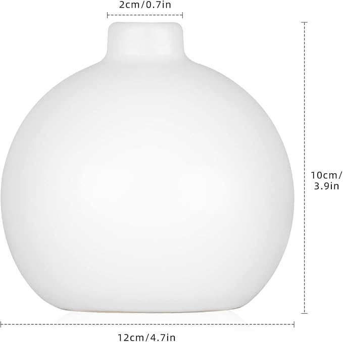 Ceramic Vase Small White Vase- Flower Vases for Home Decor, Dry Flower Vases for Modern Farmhouse, Living Room Decoration, Table Décor, Bookshelf, Mantle, Entryway (White)