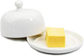 NAGU Mini Oval Butter Dish with Lid, White Procelain Domed Cheese Dish with Handle Individual Serving Small Butter Tray, Cute Ceramic Dessert Serving Bowl for Table, Countertop, Refrigerator