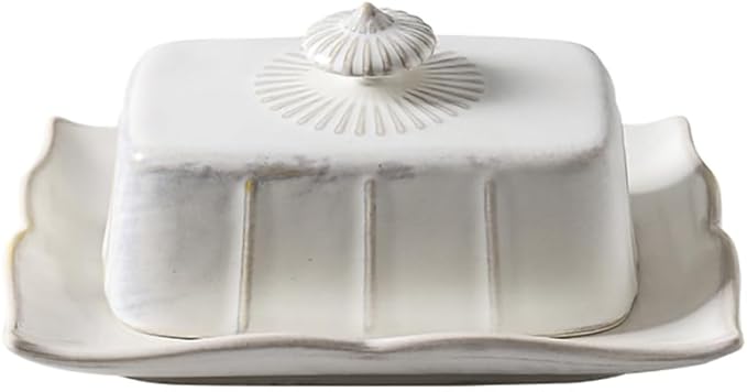 WAIT FLY Vintage Ceramic Butter Dish with Lid for Kitchen Countertop, Home Decorative-White-1 PCS