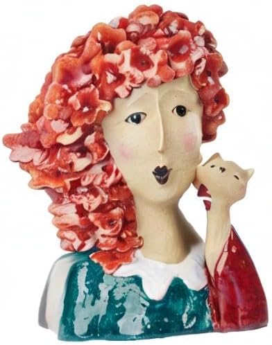 DiliComing Garden-Statues Women-Head Statues for Home Decor - 13 Inch Women with Cat Modern Art Statue, Resin Cat Sculptures for Patio, Tabletop, Bedroom, Office, Garden Home Décor (Red)