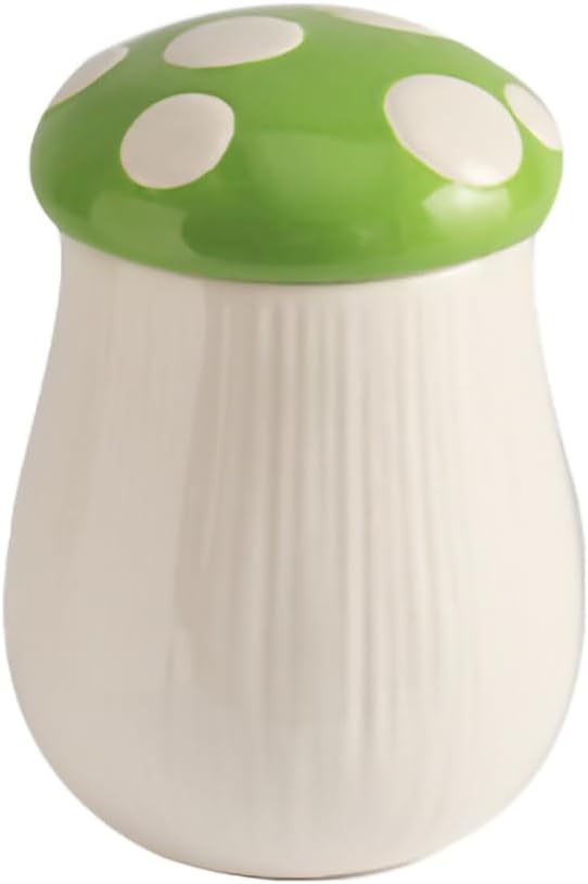 WAIT FLY Mushroom Shaped Ceramic Coffee Bean Storage Container, Tea Canister, Food Storage Jar for Tea, Coffee, Spices, Sugar, Candy, Cookies-Green-43 OZ