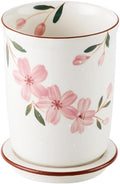 WAIT FLY Sakura Porcelain Kitchen Utensil Holder with Bottom Flatware Storage Organizer Utensil Crock for Countertop Kitchen Counter Decor