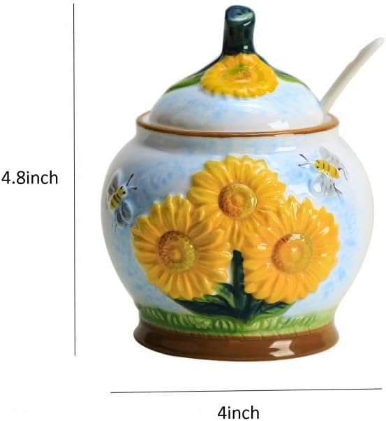 123Arts Sugar Bowl Sunflower Jar Ceramic Hand Drawn Spice Jar Storage Jar Ornament