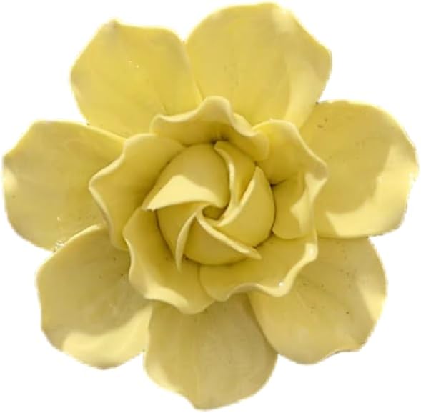 Ceramic Flower Wall Art, Artificial 3D Flower Wall Art, Handmade 3D Wall Art Hanging Sculpture, Porcelain Flower Wall Decoration for Home Office Décor (Yellow，Camellia，2.76")