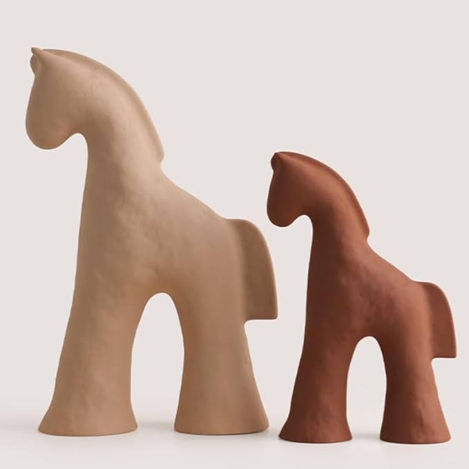 Handmade Abstract Animal Modern Ceramic Matte Craftsmanship Home Decoration Artwork (Brown 6.7in)